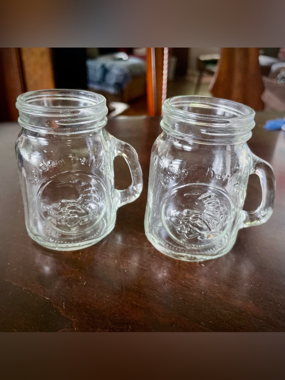 Vintage Glass Golden Harvest Mason Jar Cornucopia Mugs (Set of 2)